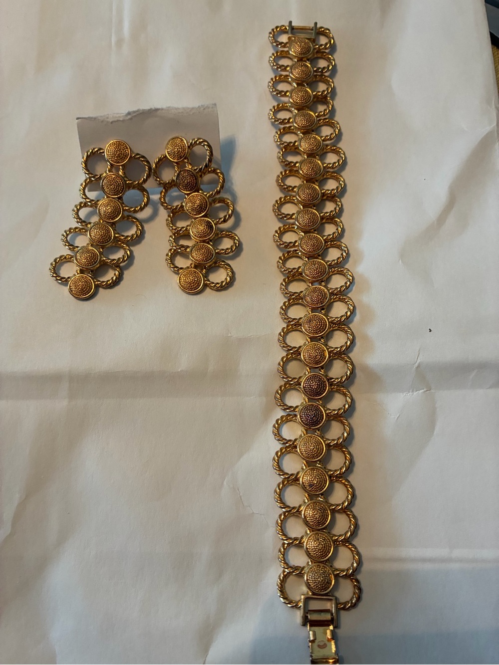 Vintage 1970Gold-Tone Eternal Knot Bracelet and Earrings Set